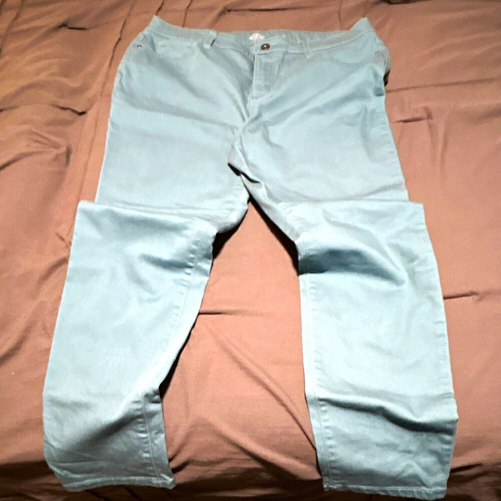 St. John’s Bay Women’s Teal Solid Skinny Pants: Flat Front Pockets, Size 16
